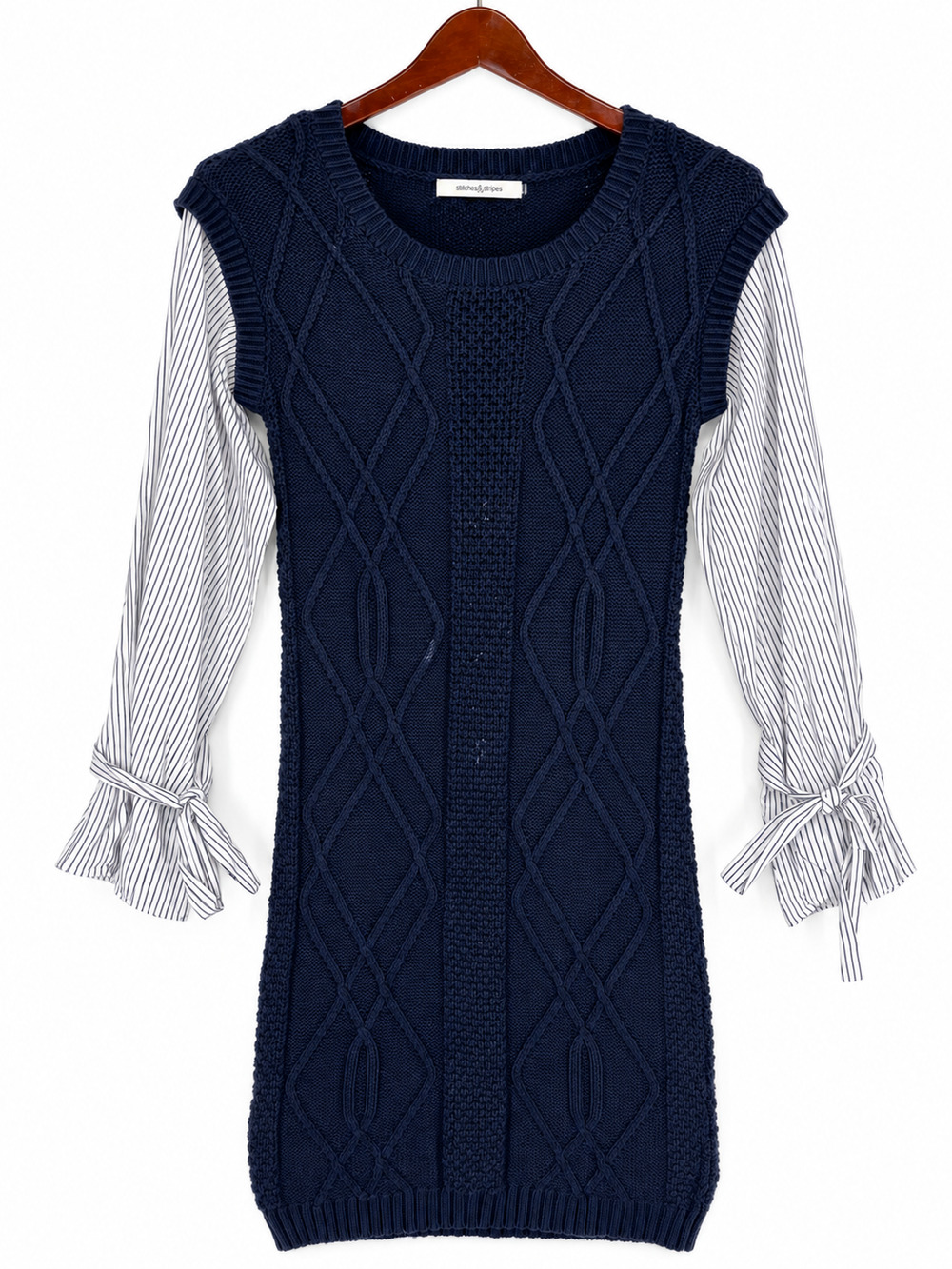 Stitches & Stripes Sweater Dress Small Cable Knit Cottagecore Academia Vintage